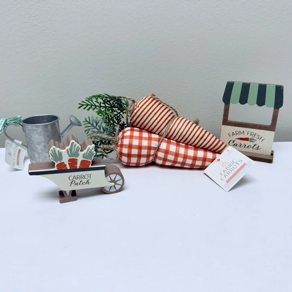 New Target Bullseye Playground Carrot Patch Wooden Signs, Pail, & Fabric Carrots