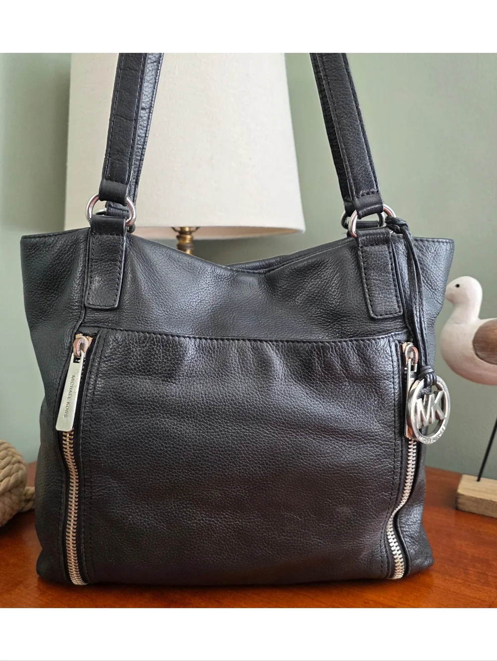 Michael Kors Black Pebbled Leather Tote Shoulder Bag Work Laptop Carryall