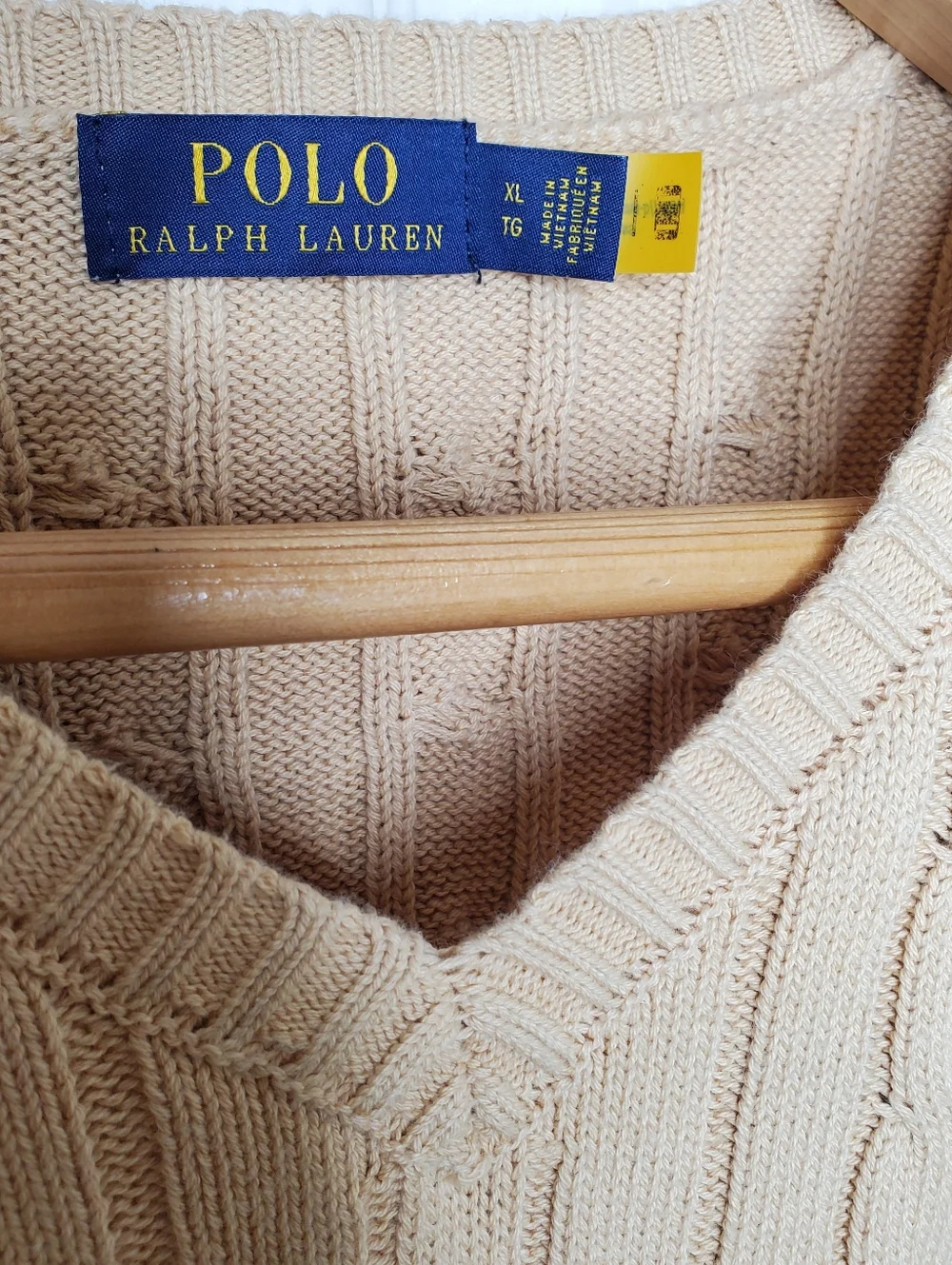 Ralph Lauren Polo Mens XL Tan Cable Knit Cotton V-Neck Sweater Vest Grandpacore