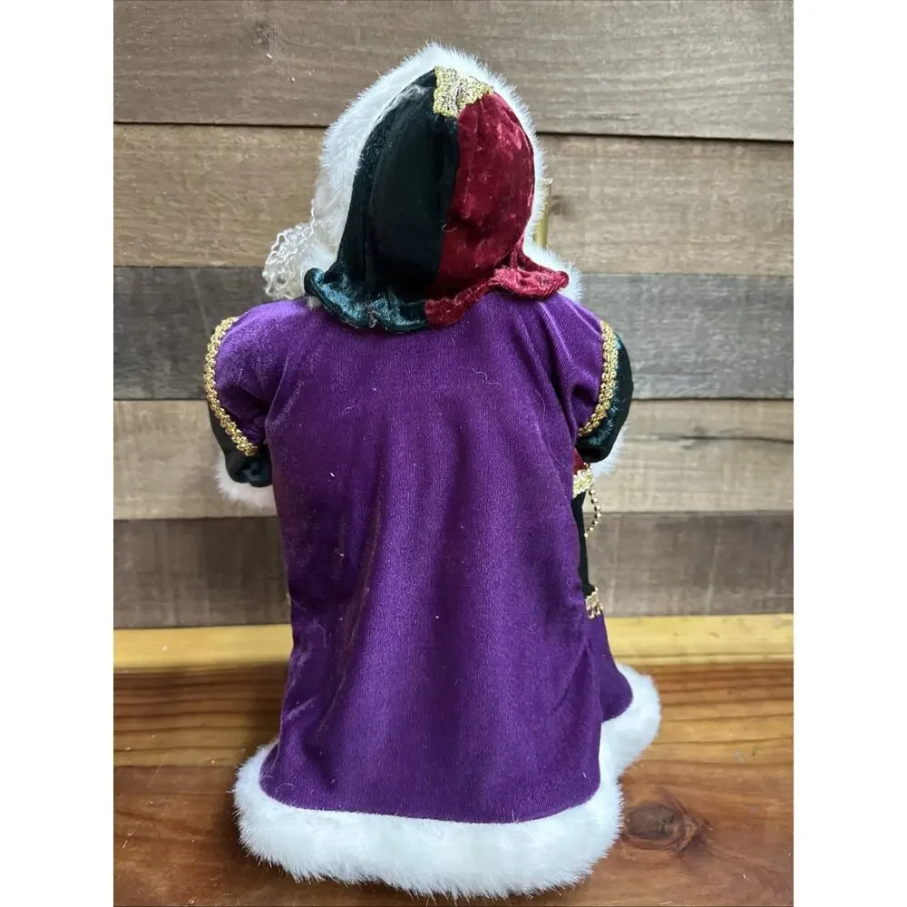 RARE Pier 1 Santa Figure W/Staff In Red & Purple Velvet Robe W/Gold Accents