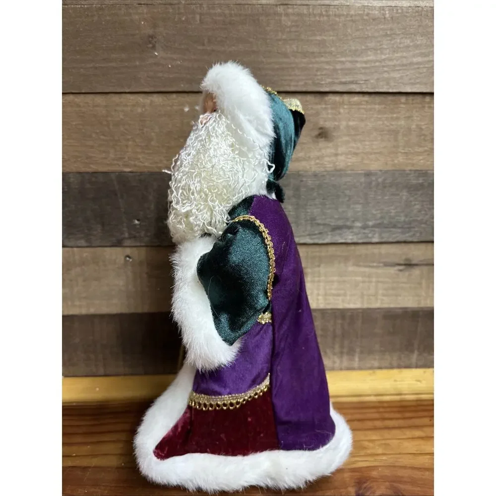 RARE Pier 1 Santa Figure W/Staff In Red & Purple Velvet Robe W/Gold Accents