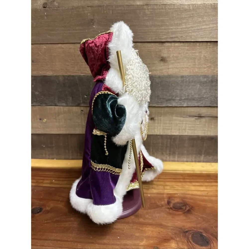 RARE Pier 1 Santa Figure W/Staff In Red & Purple Velvet Robe W/Gold Accents