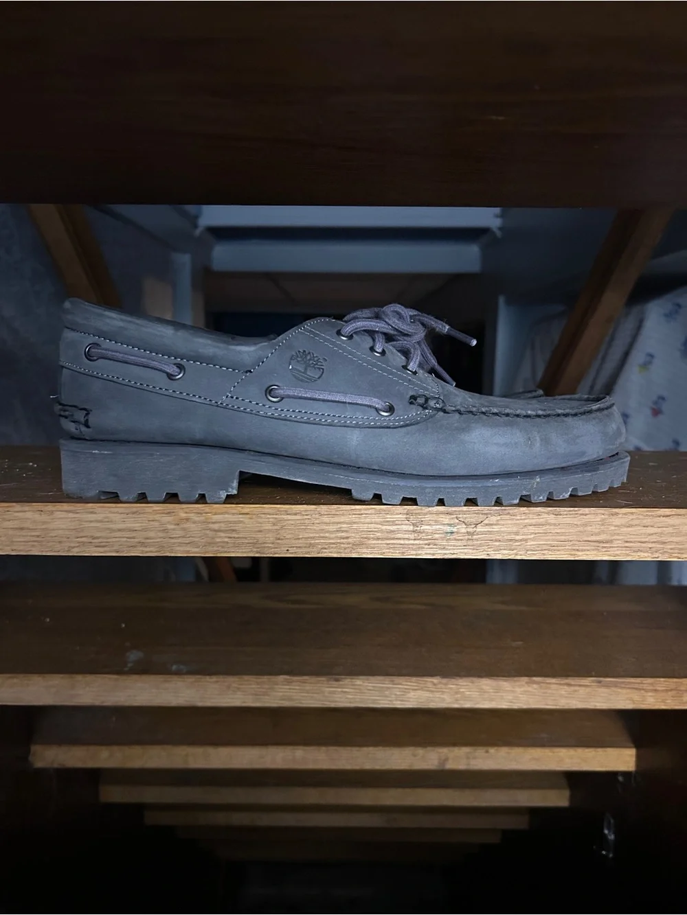 Timberland Men's Dark Gray Leather Boat Shoe