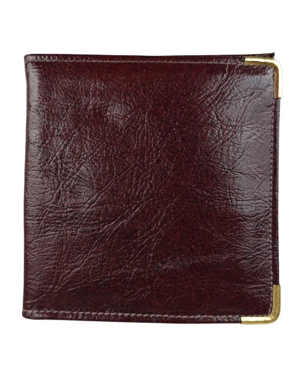 Vintage Ultrathin Genuine Pigskin Wallet Gold Corners Brown Red FranStef USA