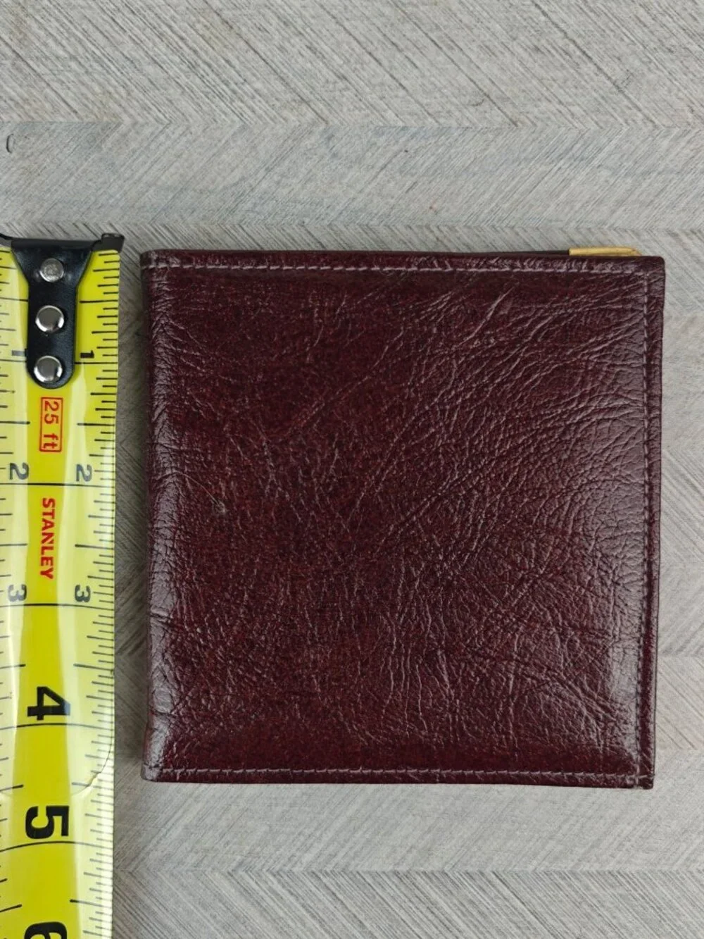 Vintage Ultrathin Genuine Pigskin Wallet Gold Corners Brown Red FranStef USA