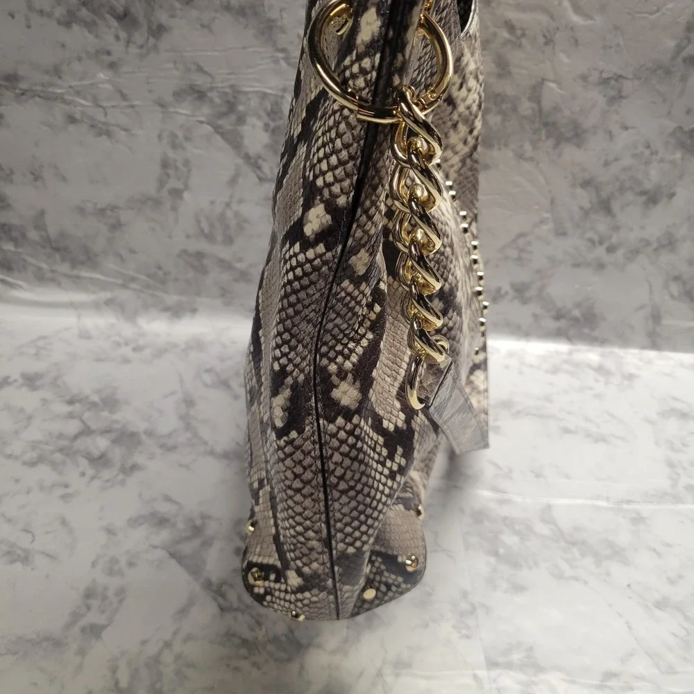 Michael Kors Gold Studded Large Hobo with Shoulder Strap Snake Skin‎ Print