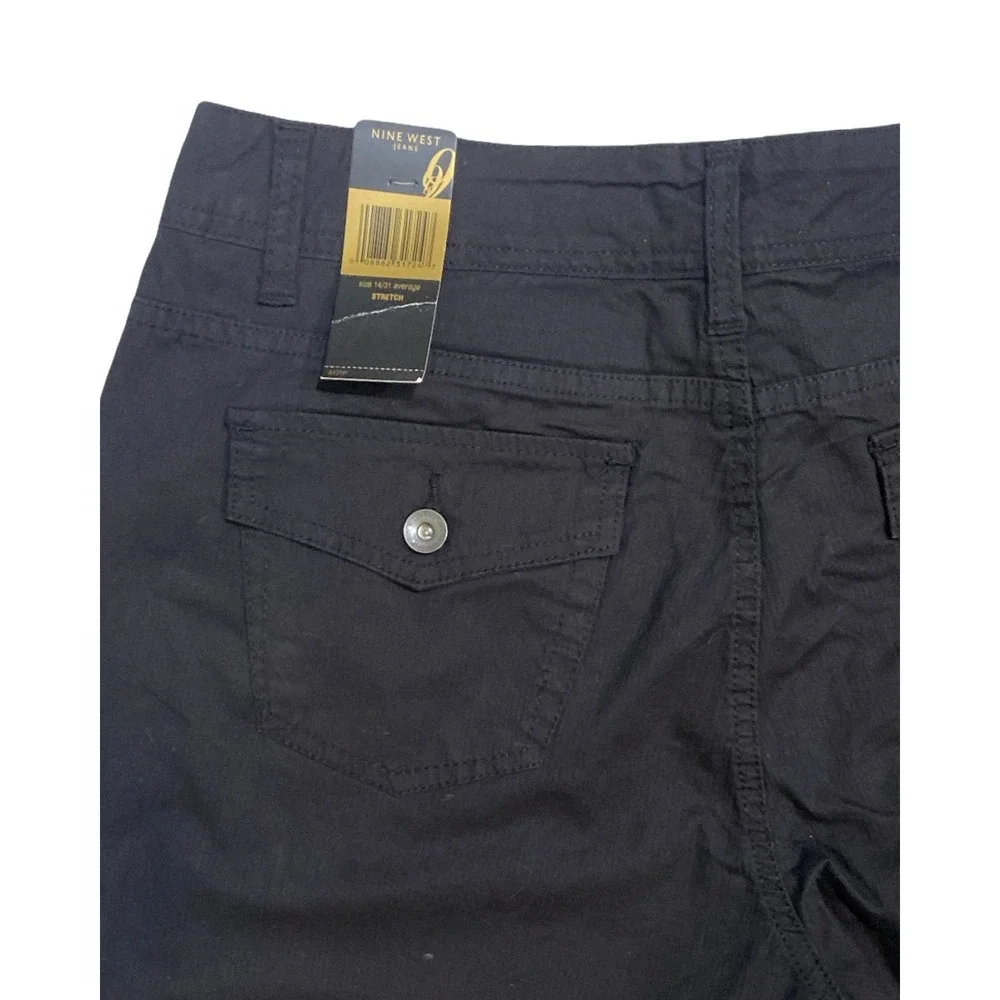 Nine West Jeans Women 14 Black Capri Pants Stretch Cropped Cuffed New Tag