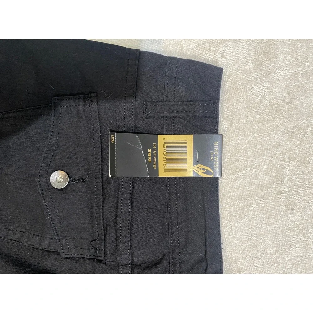 Nine West Jeans Women 14 Black Capri Pants Stretch Cropped Cuffed New Tag