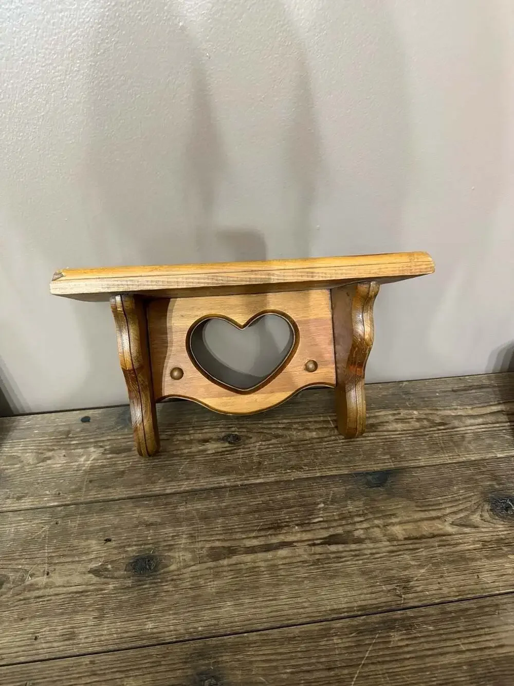 Vintage Solid Wood Wall Shelf with Heart Cutout and Plate Groove