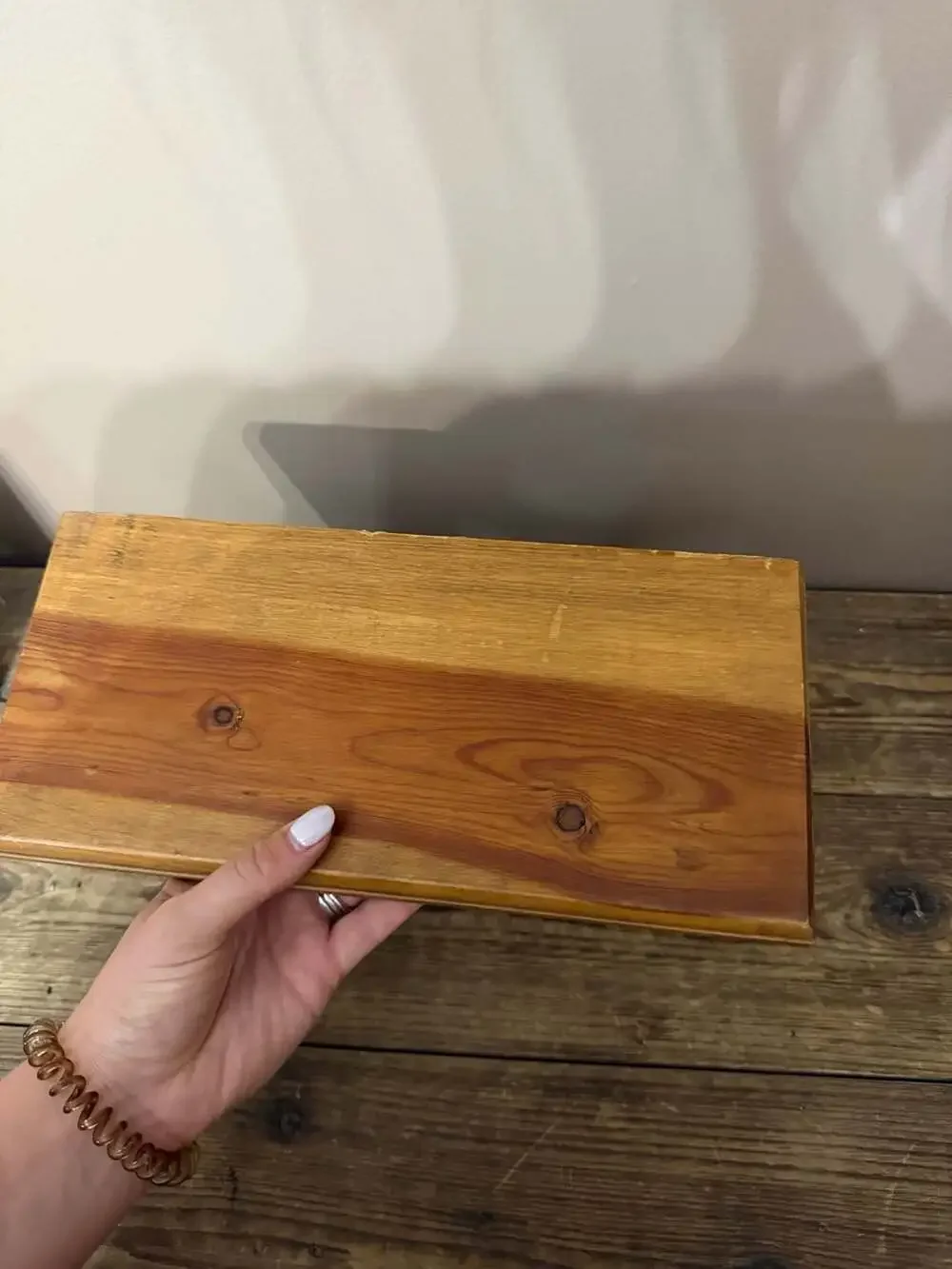Vintage Solid Wood Wall Shelf with Heart Cutout and Plate Groove