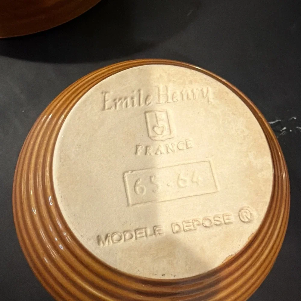 Emile Henry Vtg Ribbed Mixing Bowl 2 Piece Set 65-62 65-64 Modela Depose France