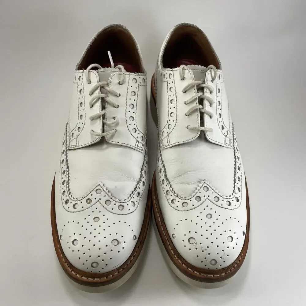 Grenson Archie Gibson Brogue Shoes Size 9 US/ 8 UK White Leather Wingtip Wedge