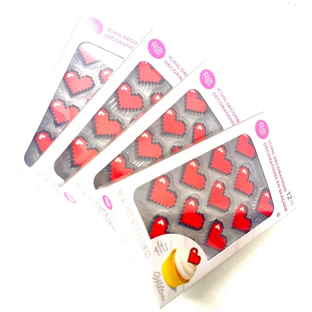 Wilton Pixel Heart Icing Decorations - Red and White