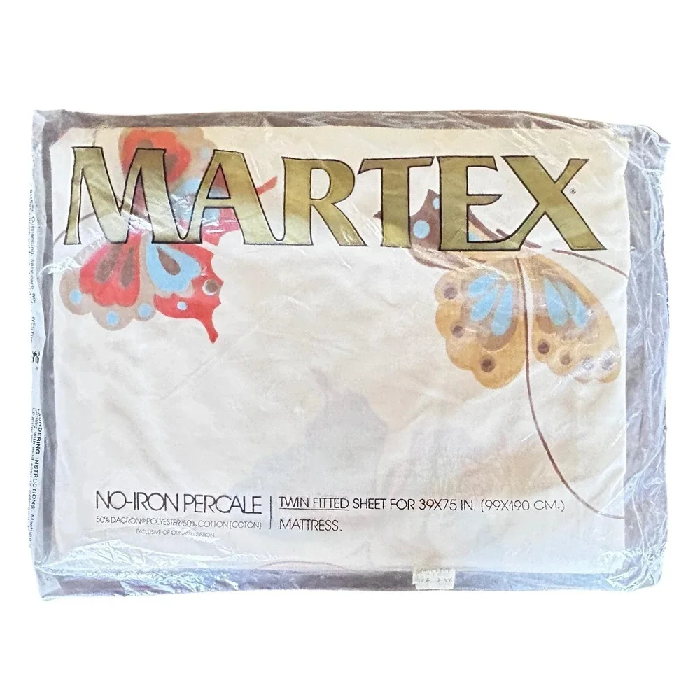 Vintage‎ Martex Butterfly Twin Fitted Sheet No Iron Percale WestPoint Pepperell