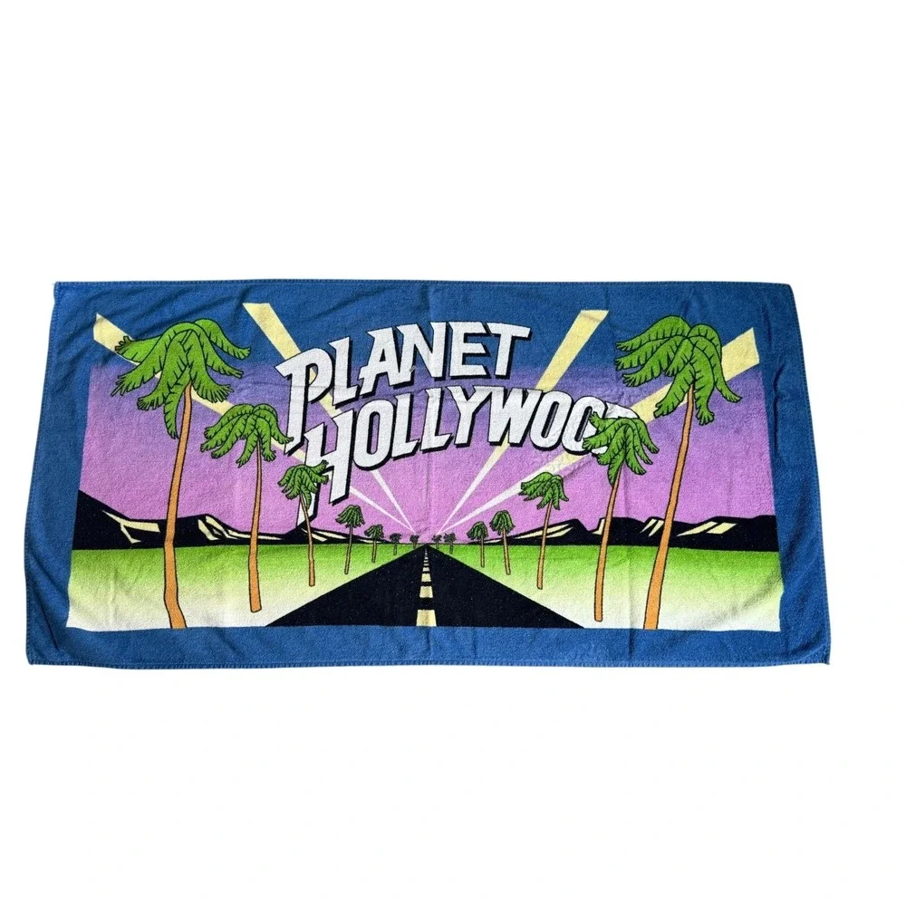Vintage Planet Hollywood Beach Towel Hilasal 100% Cotton 90s‎ Retro Blue