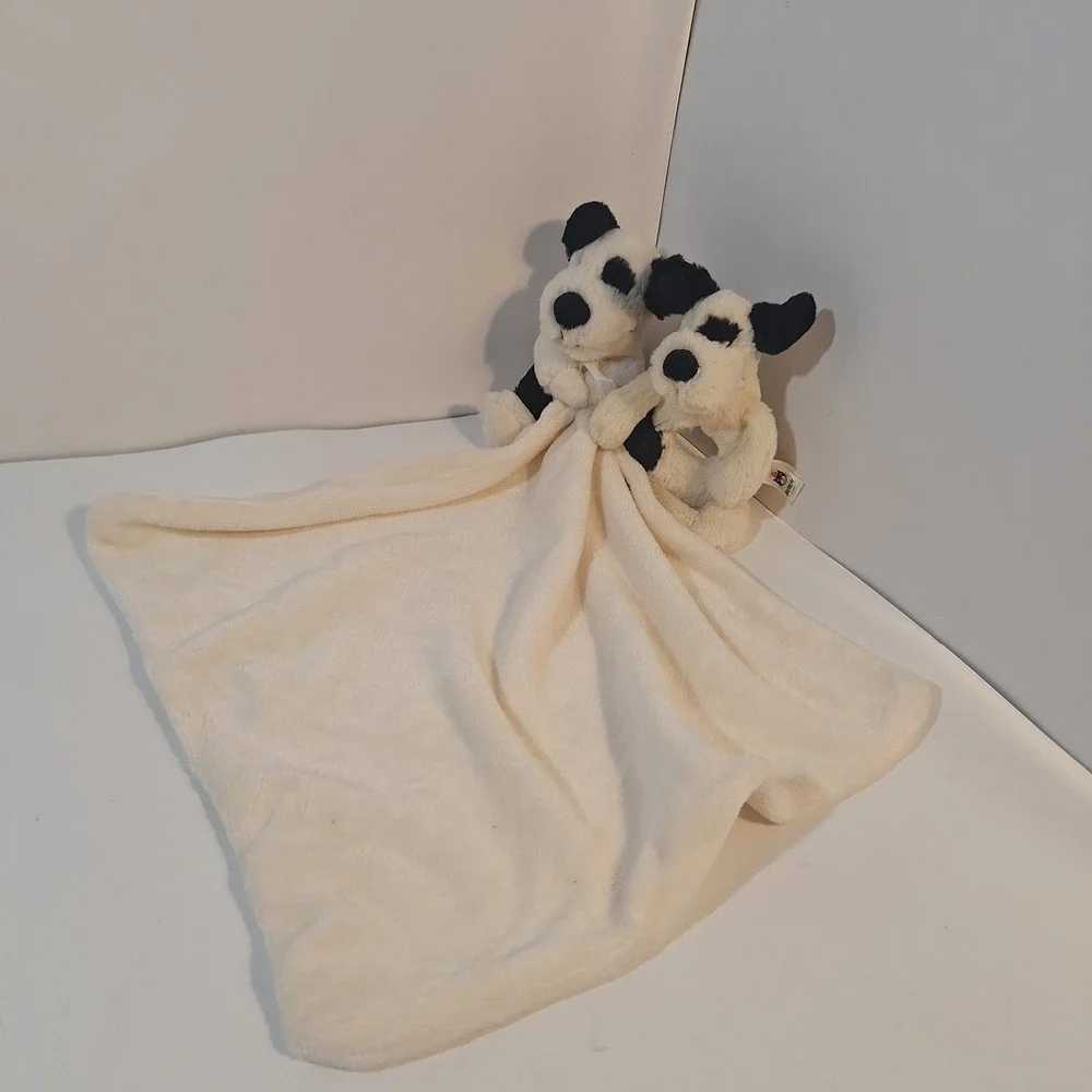 Jellycat Baby Raddle Dog White Black & Security Blanket Lovey Stuffed Animals