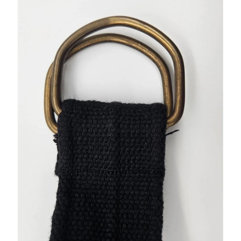 Black Canvas D-Ring‎ Web Belt Size 40 Antique Brass Buckle RN 73277