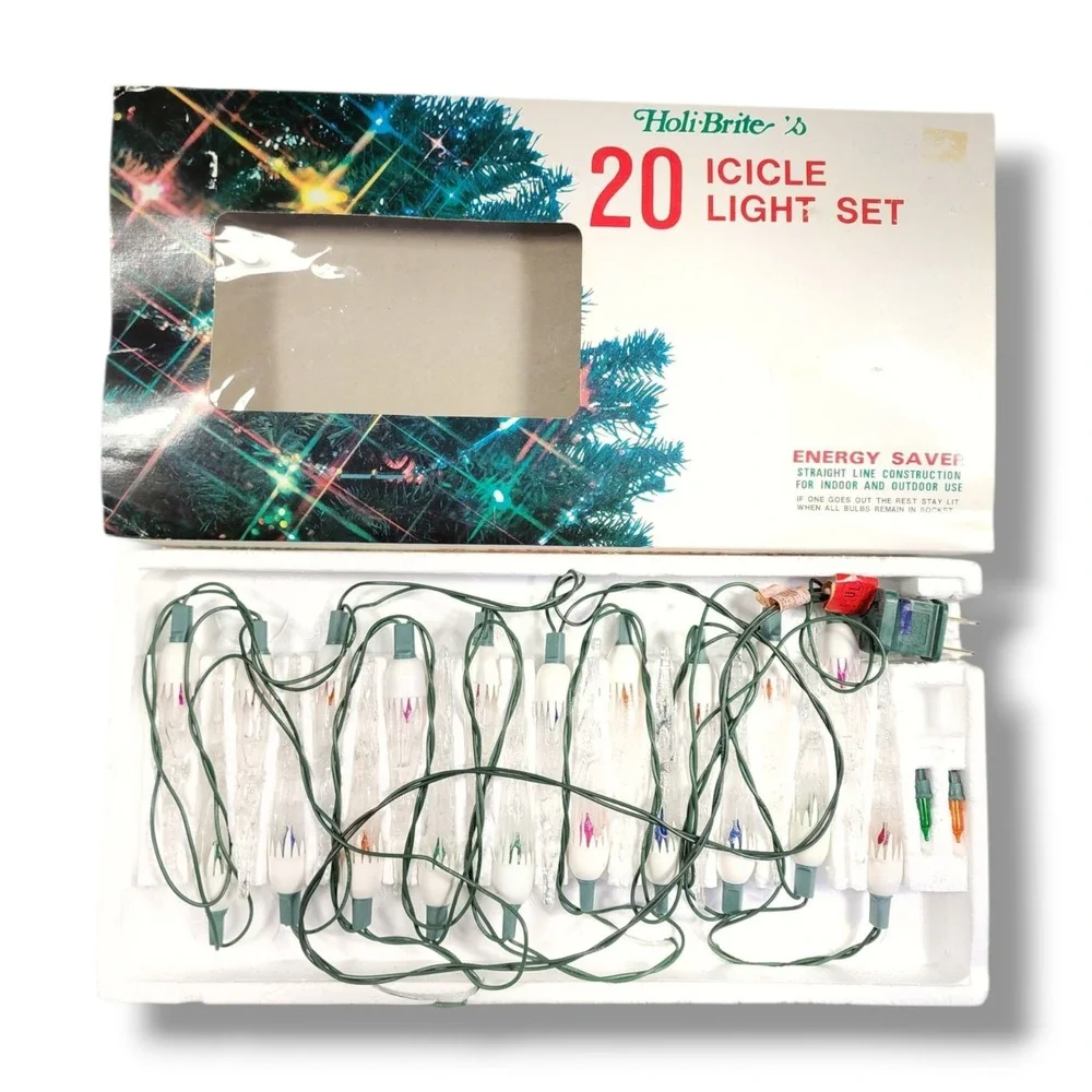 Vintage 80's Indoor/Outdoor 20 Icicle Light Set Multicolor 120V‎ Lot Of 5 New
