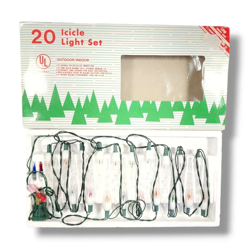 Vintage 80's Indoor/Outdoor 20 Icicle Light Set Multicolor 120V‎ Lot Of 5 New