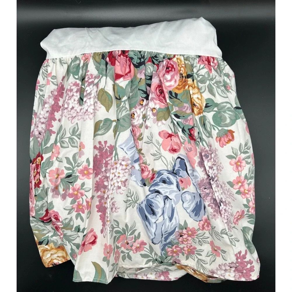 Vintage Ralph Lauren Twin Allison Dust Ruffle‎ Bed Skirt Floral Blue Ribbon EUC