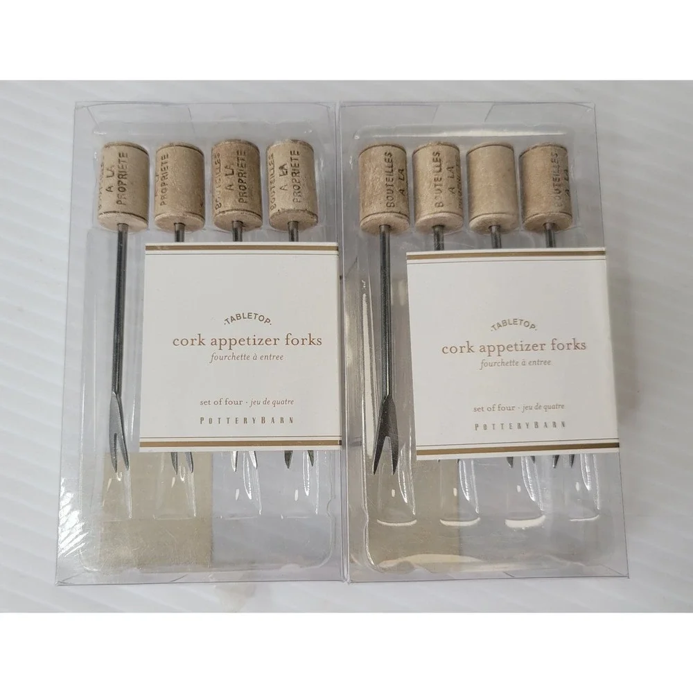 Pottery Barn Tabletop Cork Appetizer Forks Set of‎ 8 New Old Stock Charcuterie
