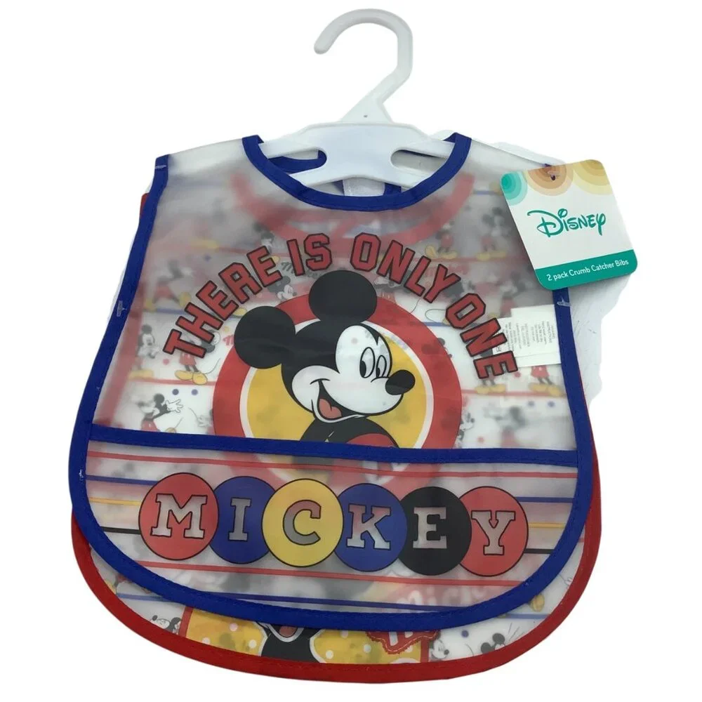 Disney Baby Mickey‎ Mouse 2-Pack Crumb Catcher Bibs With Adjustable Neck Closure