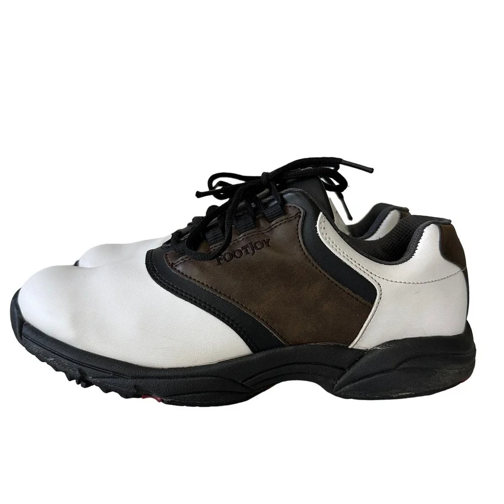 FootJoy GreenJoys Golf Shoes Mens 10‎ White Brown Good Spiked Saddle 45516