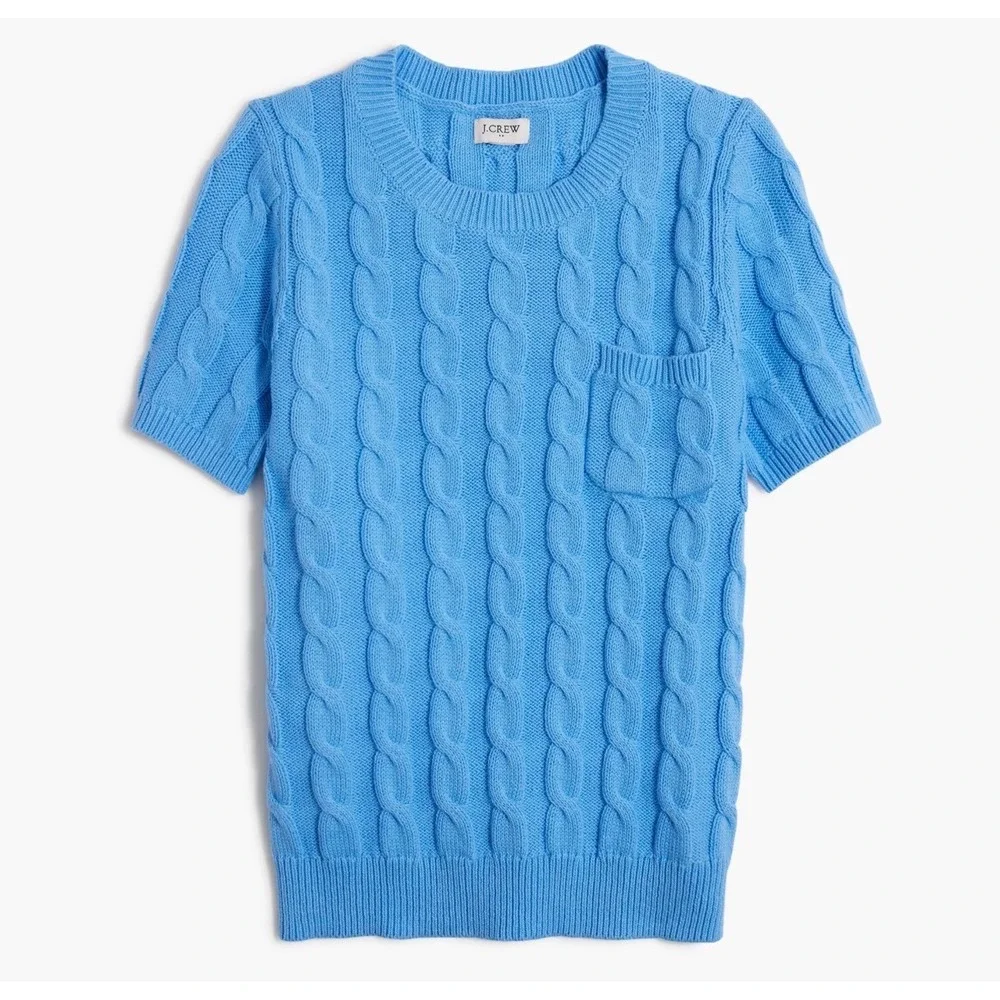 J.Crew Preppy Old Money Cable Knit Short Sleeve Sweater Crew Neck Womens XS Blue