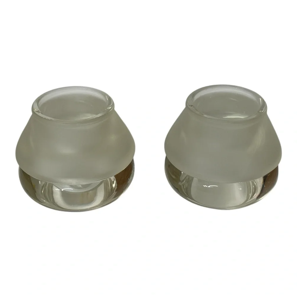 Crate & Barrel Luna‎ Votive Candle Holders Clear With Frosted Top Blown Set of 2