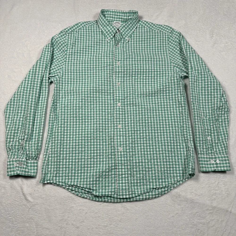 Brooks Brothers Regent Shirt Mens Large Green‎ Check Long Sleeve Button Front