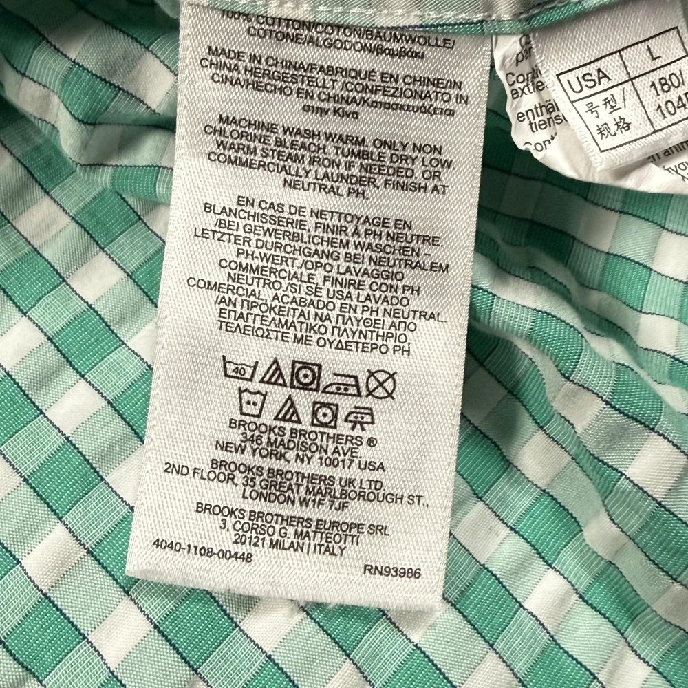Brooks Brothers Regent Shirt Mens Large Green‎ Check Long Sleeve Button Front