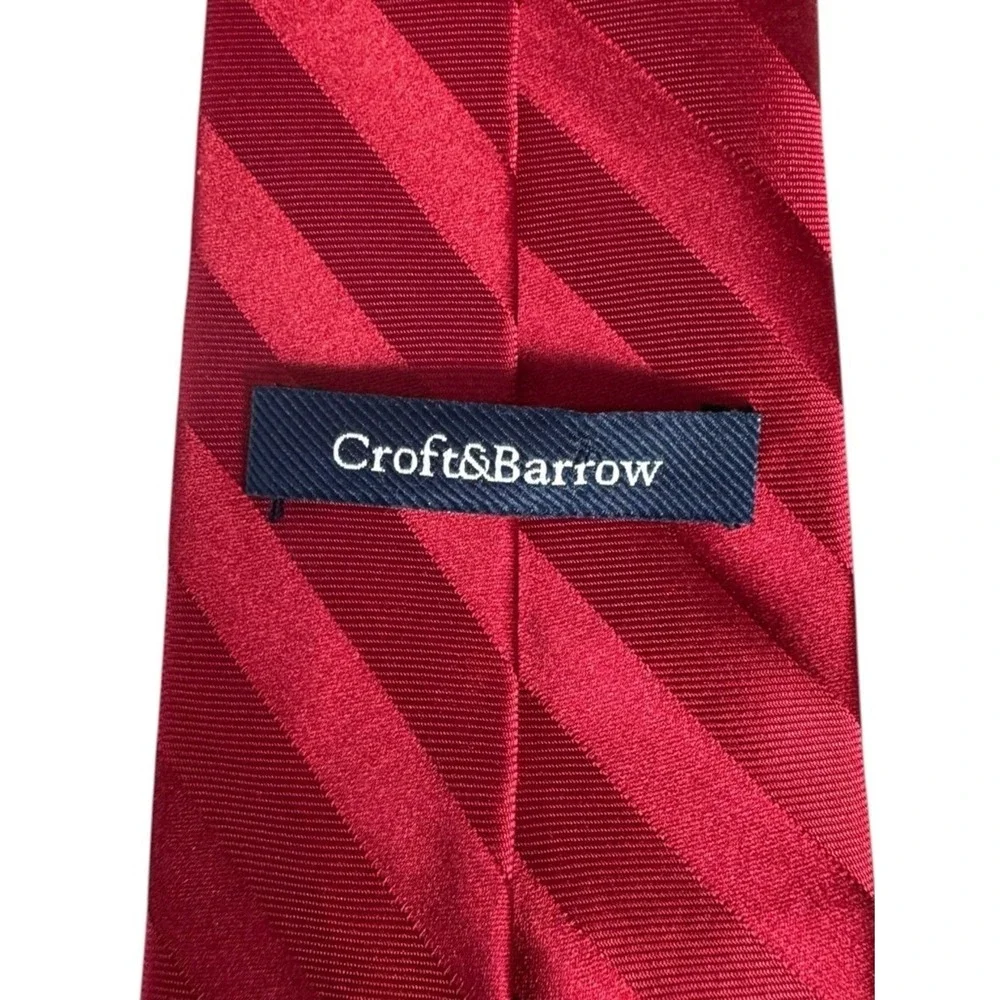 Croft‎ & Barrow Mens Silk Tie Red Striped Quiet Luxury Old Money Retro Preppy