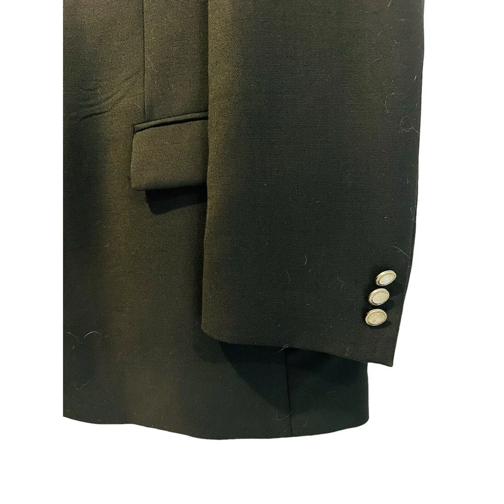 Emanuel Ungaro Mens Blazer Suit Coat Black Wool 44L Long Silver Tone‎ Buttons