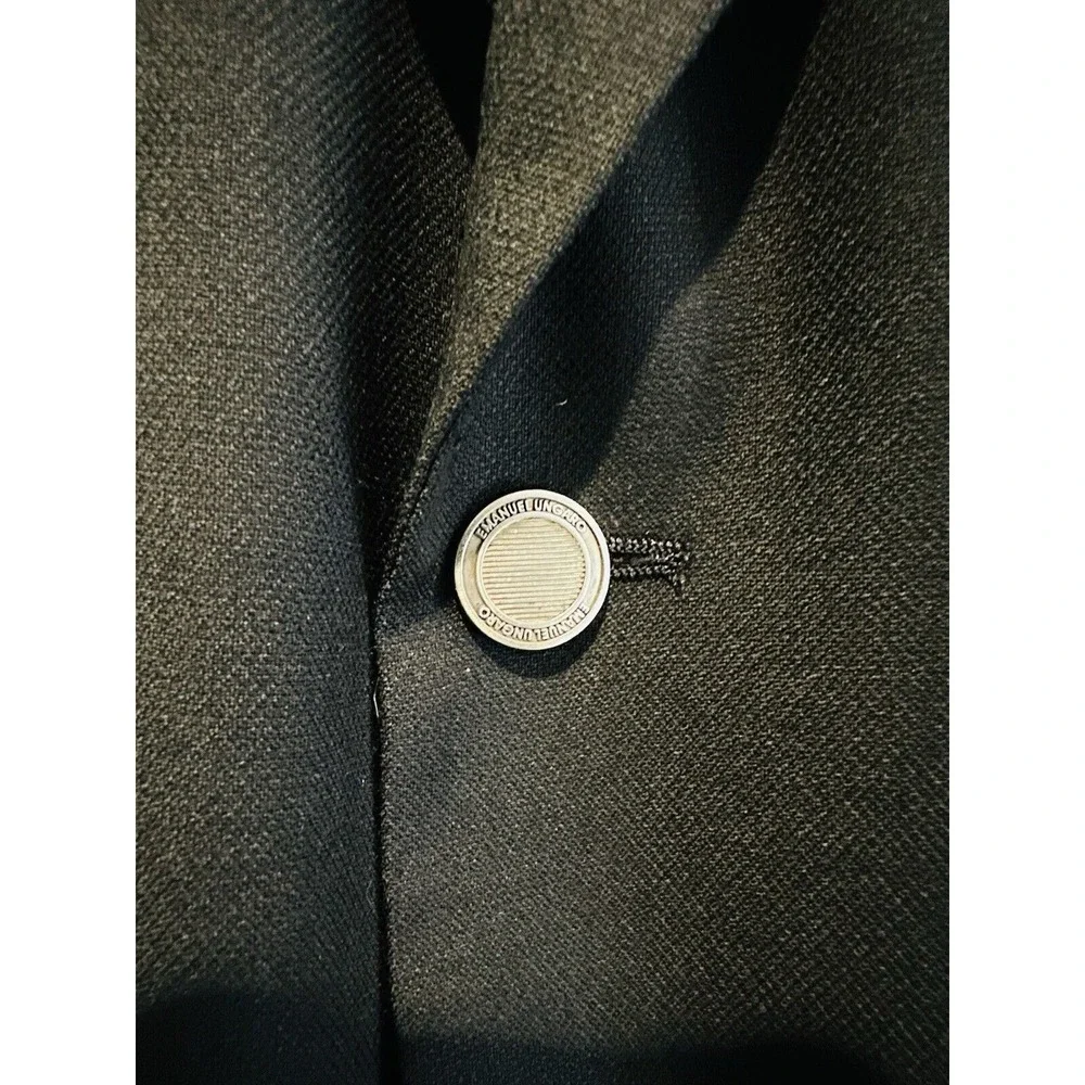 Emanuel Ungaro Mens Blazer Suit Coat Black Wool 44L Long Silver Tone‎ Buttons