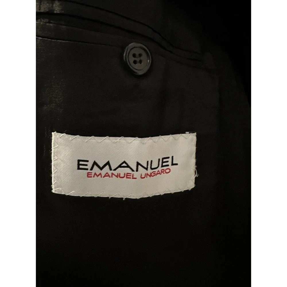 Emanuel Ungaro Mens Blazer Suit Coat Black Wool 44L Long Silver Tone‎ Buttons