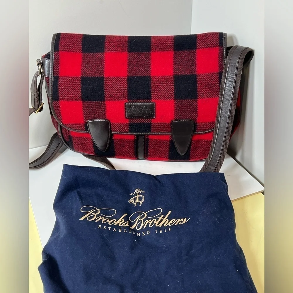 Brooks Brothers x Woolrich Made in USA Tartan Plaid Wool Messenger Bag Flagship