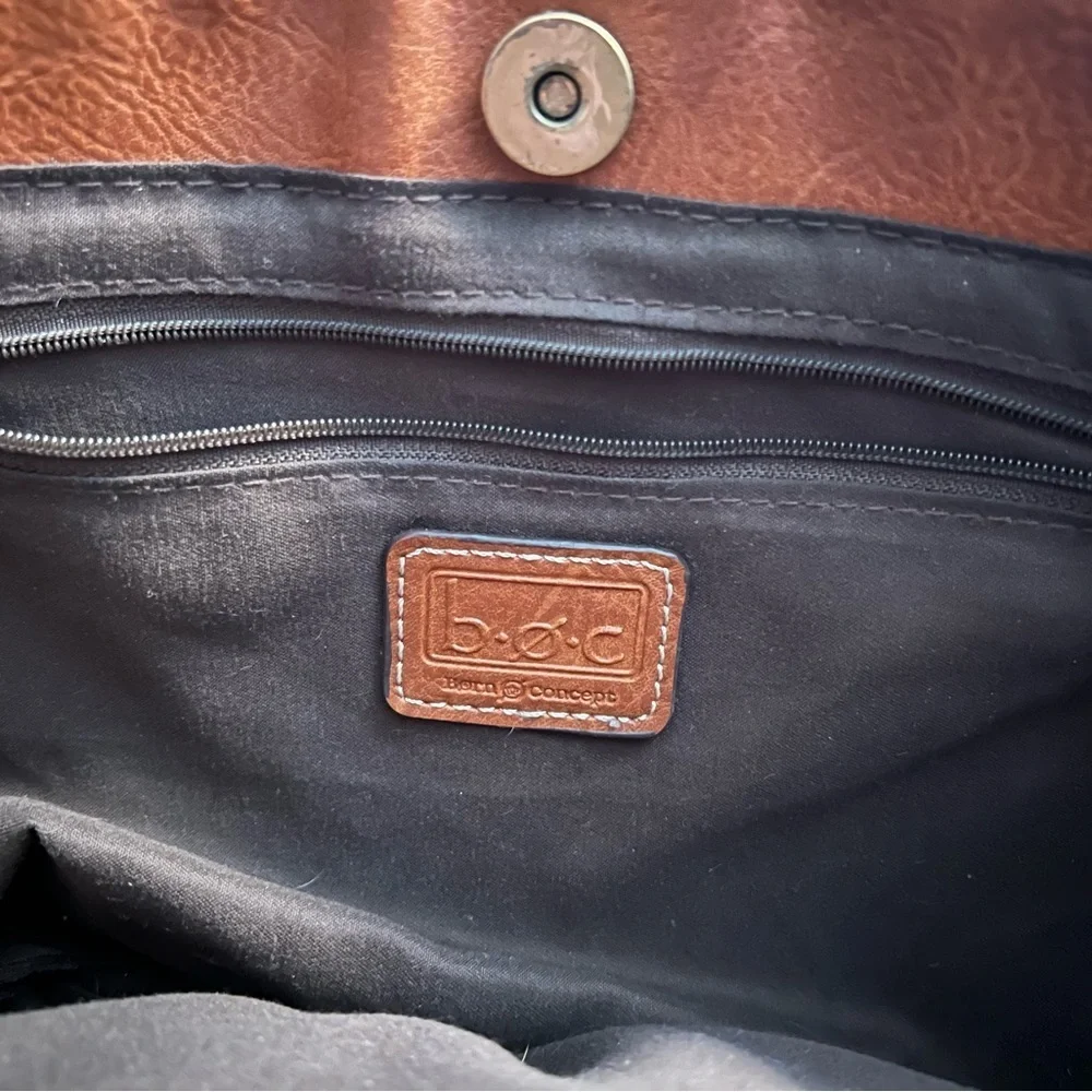 B.O.C. Born Concept Black Leather Handbag with Brown Accents