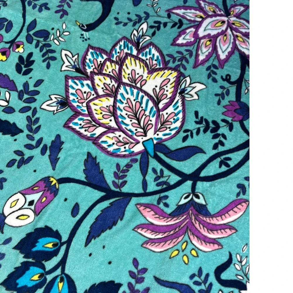 NWT Vera Bradley Beach Towel Teal Peacock Garden Floral Cotton Plush 33x66 Vacay