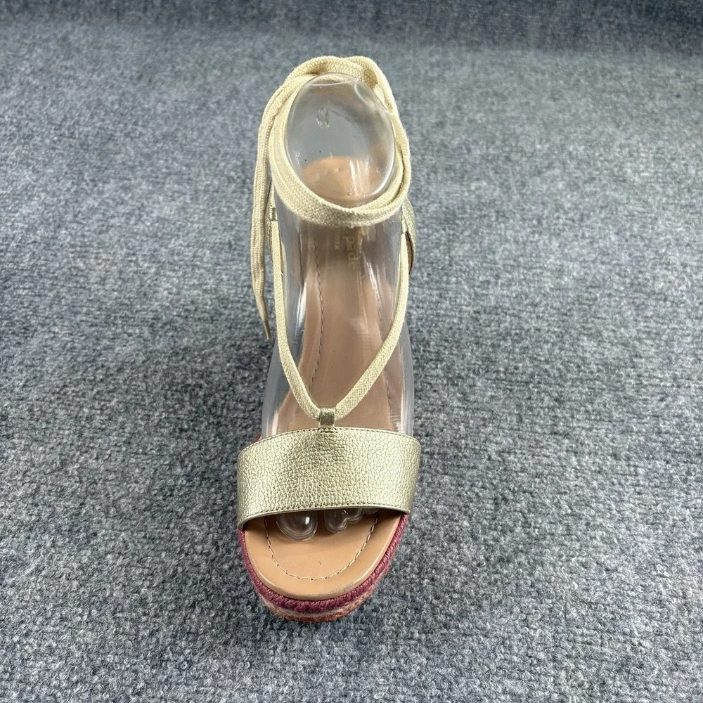 Kate Spade Gold Espadrille Wedge Sandals Women's 9M Lace Up Rainbow Boho 5