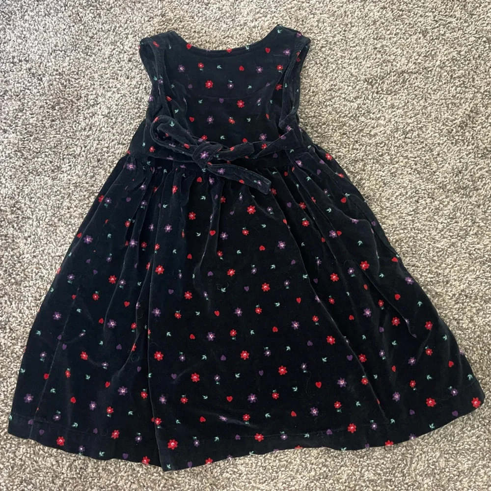 VINTAGE 90s Oshkosh BGosh Velvet Velour Floral Sleeveless Dress Black Size 4T