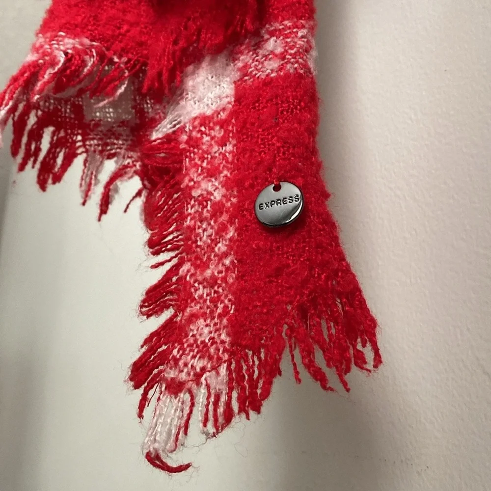 Express Red & Black Plaid Blanket Scarf Fringe Edge
