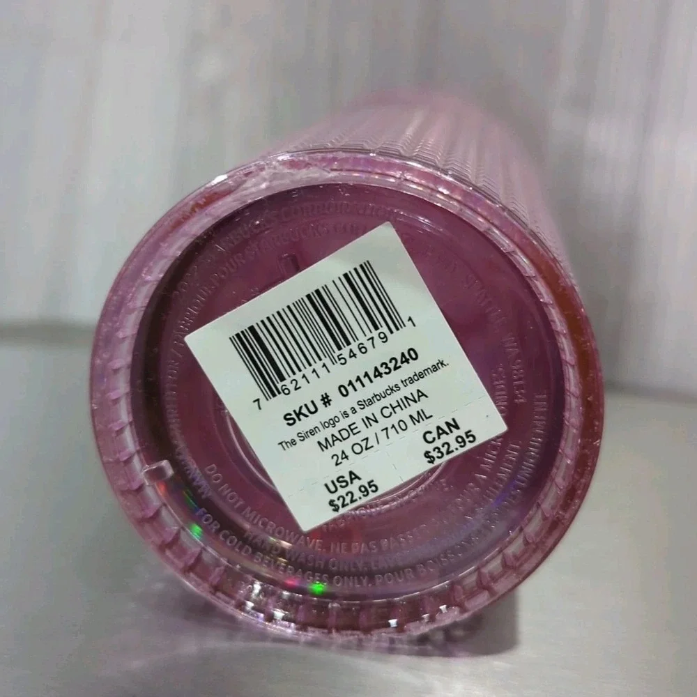 Starbucks 2023 Grid Bubblegum Gradient Pink Silver Iridescent Tumbler Cup 24‎ oz