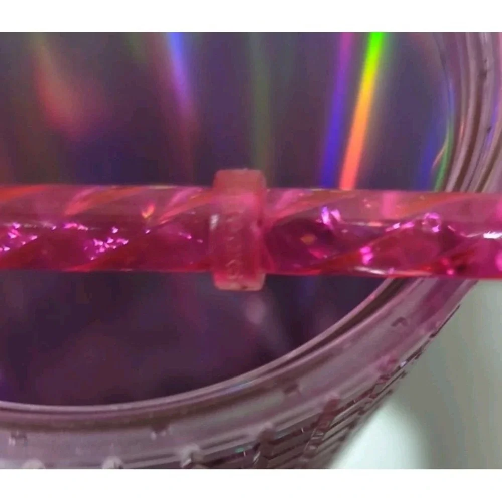 Starbucks 2023 Grid Bubblegum Gradient Pink Silver Iridescent Tumbler Cup 24‎ oz