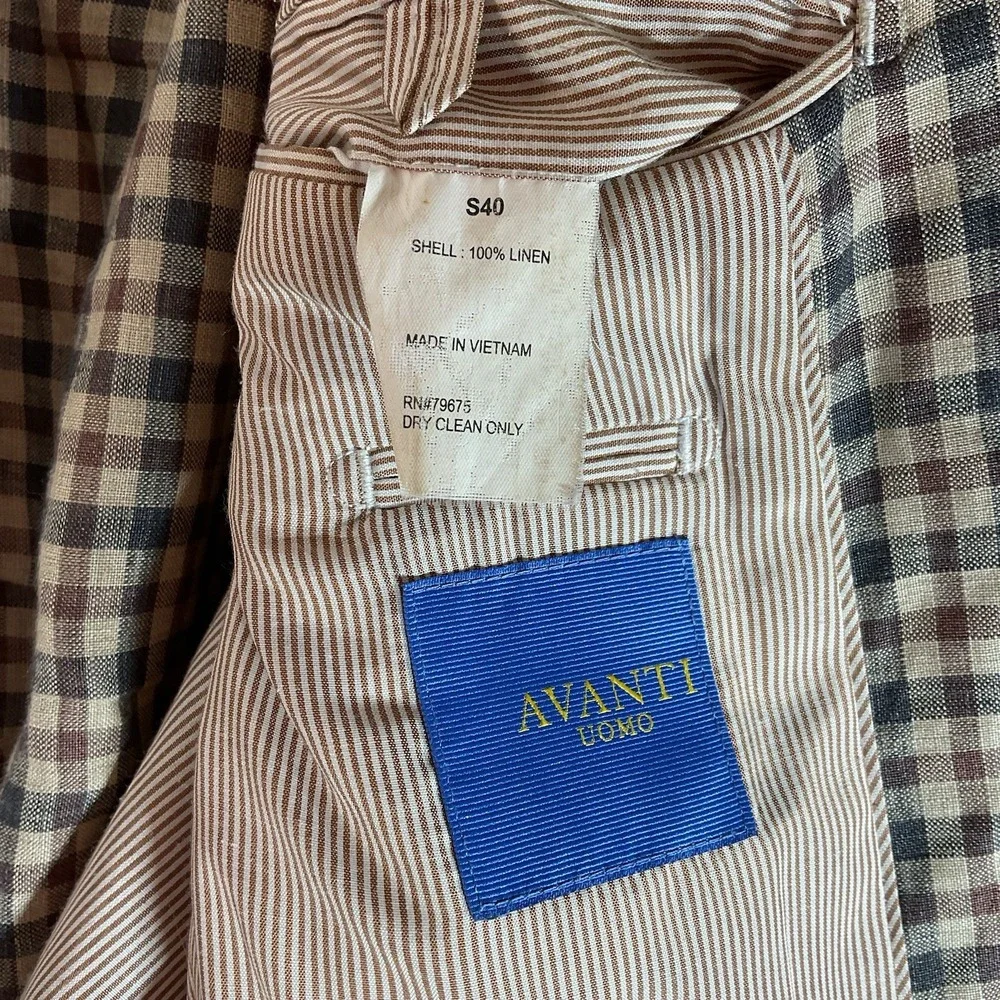 Avanti Uoma‎ Men's Linen Blazer Brown Cream Checked Size 40 S