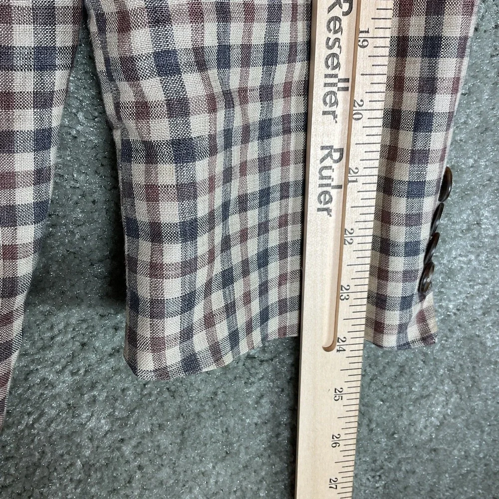 Avanti Uoma‎ Men's Linen Blazer Brown Cream Checked Size 40 S