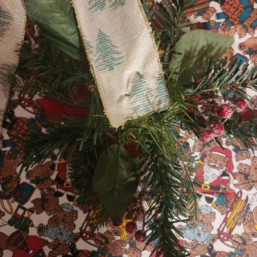 Christmas Poinsettia Door Swag Red Floral‎ Pine Cone Berry Wreath Accent