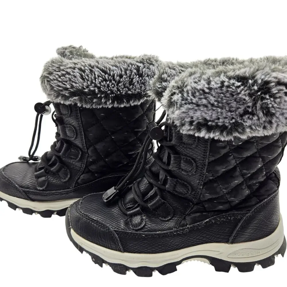 Hobibear 2 Girls Fur Insulated Water Resistant Lace Up Snow Boots Shoes Winter