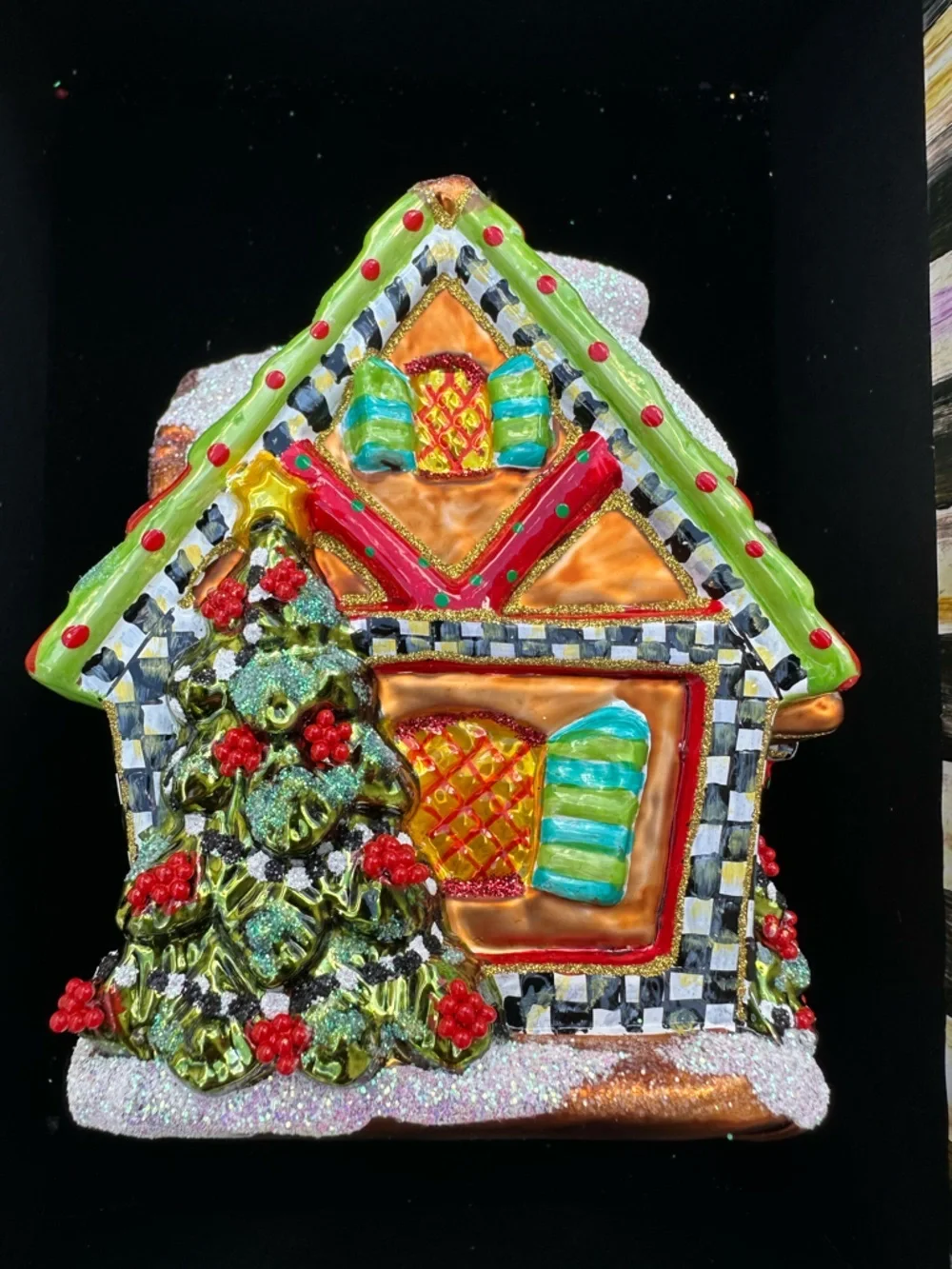 Mackenzie Childs Gingerbread House Handblown Christmas Ornament Retired in Box