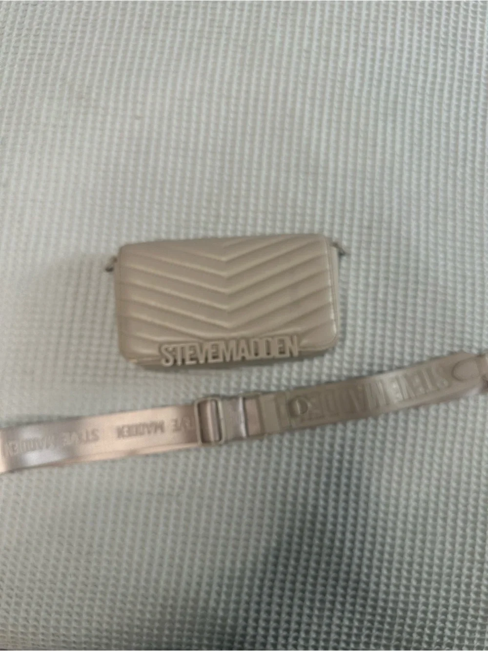 Steve Madden Cream Quilted Card Holder with Branded Strap