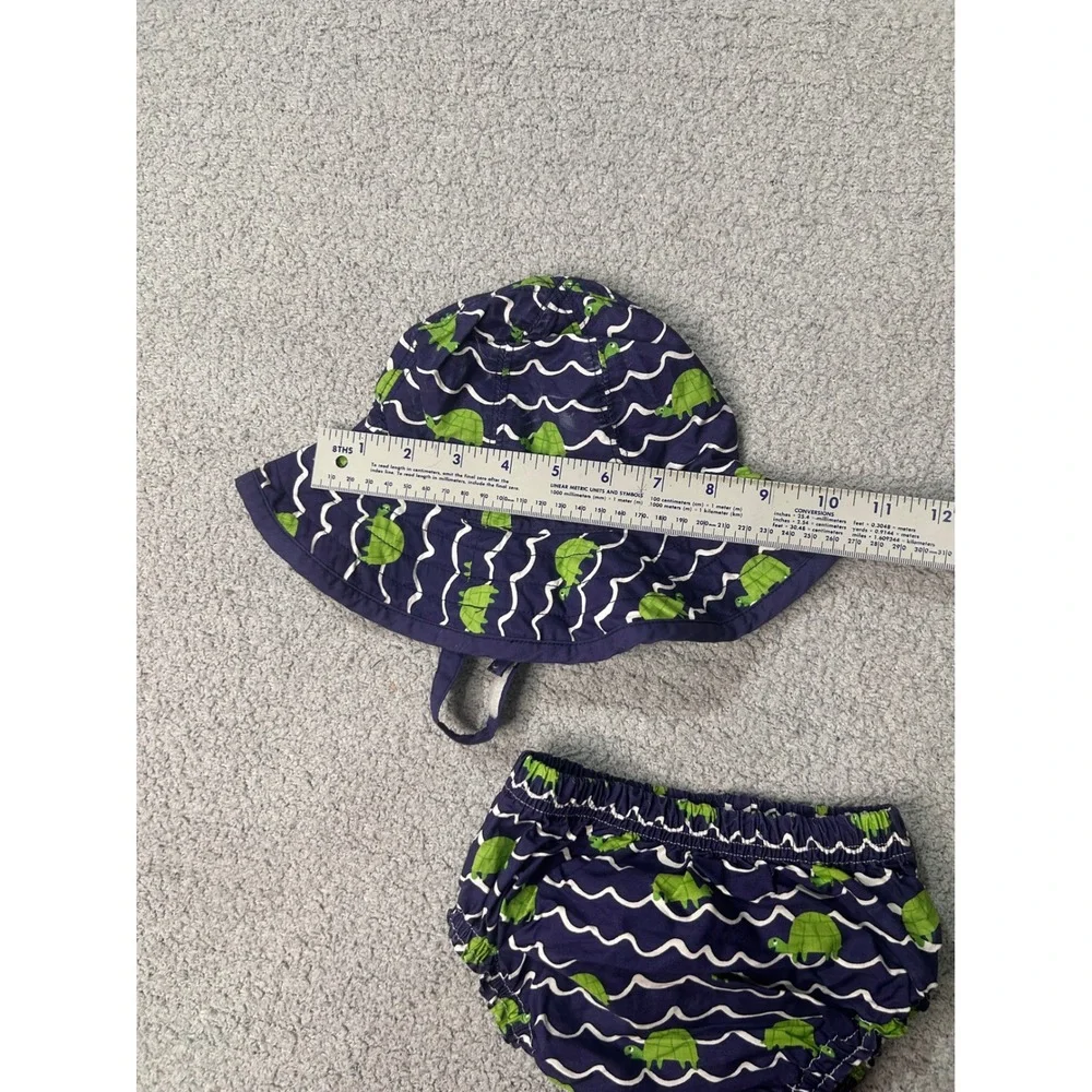 Pottery Barn Kids Sun Hat Diaper Cover 6-12M Navy Blue Turtle Coastal Beach Baby